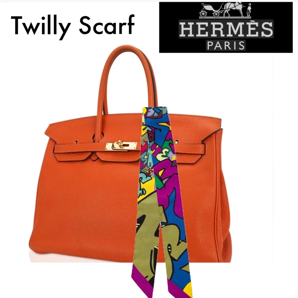 Hermes Silk Graff Graffiti Twilly Fuchsia Kaki Jaune great accessory for your ha